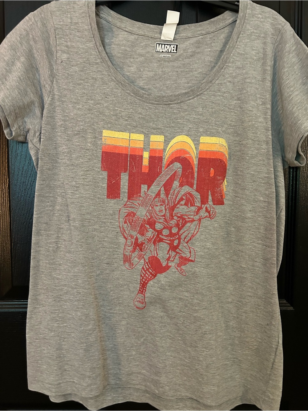 Marvel Women’s Thor Graphic Tee - Heather Gray with Red & Yellow Print